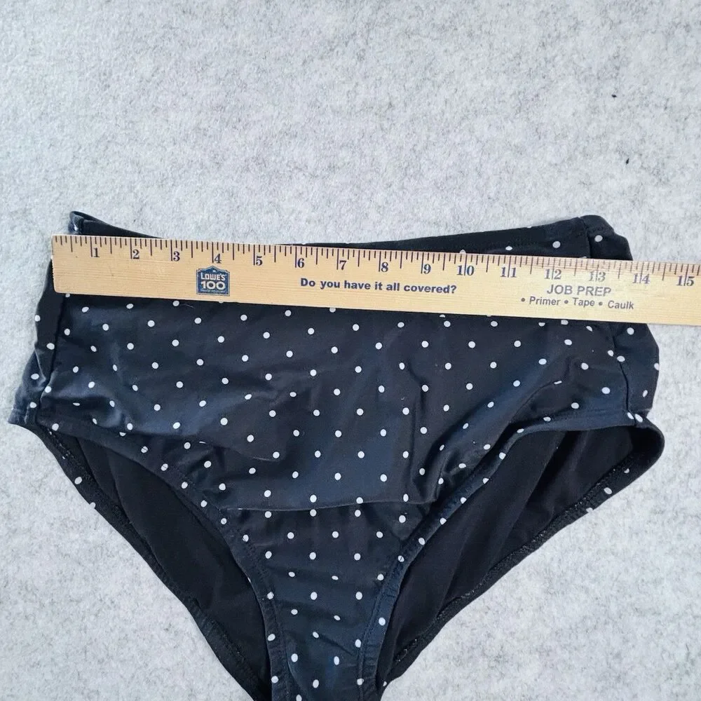 UNIQUE VINTAGE SWIM Women’s L 2 Pc Swimsuit Black White Dotted Retro Flare